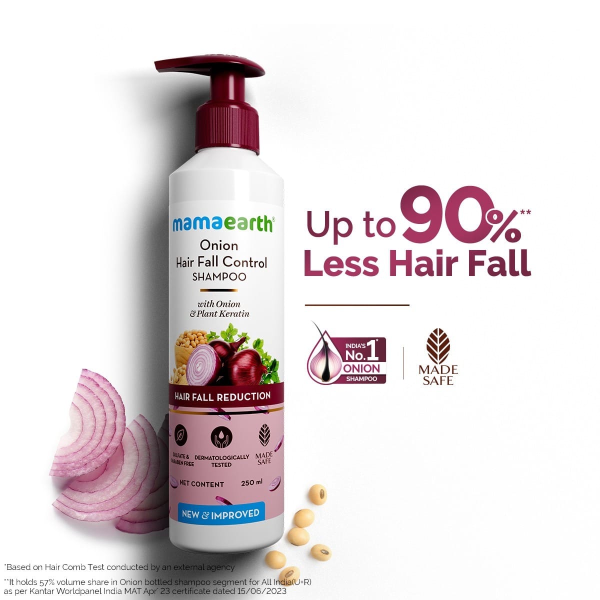 Mama.earth Onion Shampoo For Hair Fall Control With Onion Oil & Plant Keratin, 250 Ml - image 1