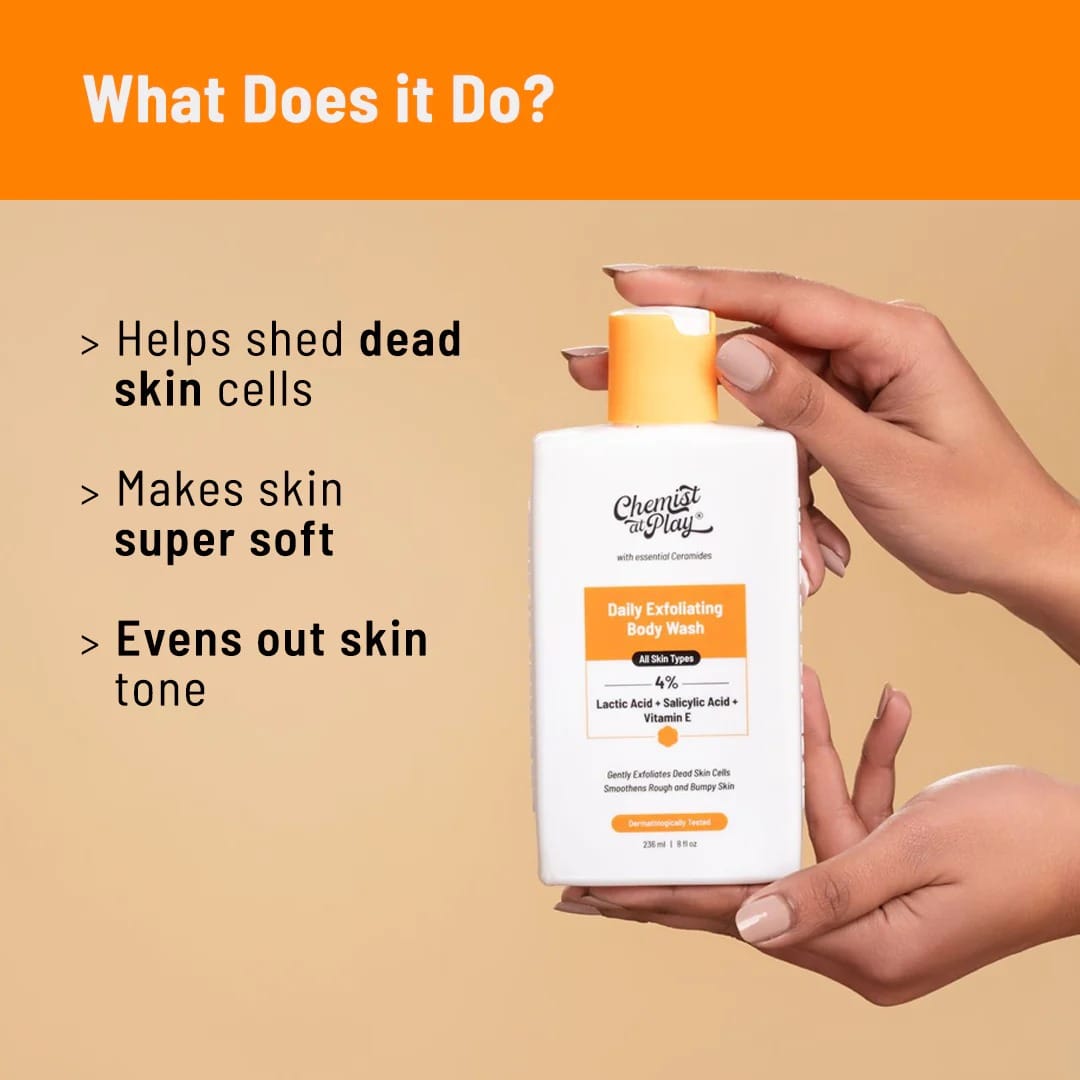 Chemist. At Play Exfoliating Body Wash 236ml | Removes Tan, Fights Body Acne, Strawberry Skin | 4% (Salicylic Acid, Vitamin E & Lactic Acid) | Gentle Exfoliating Shower Gel For Women & Men - image 5