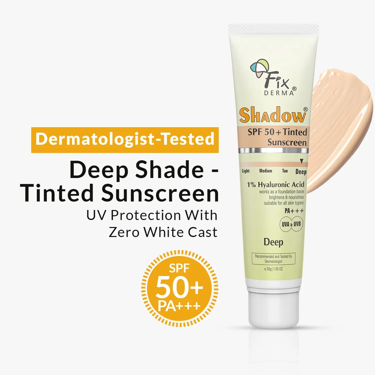 Shadow Tinted Sunscreen SPF 50 PA+++ with 1% Hyaluronic Acid & Vitamin E | Brightens & Nourishes the Skin | UVA & UVB Protection | Lightweight | No White Cast | For All Skin Types - image 2