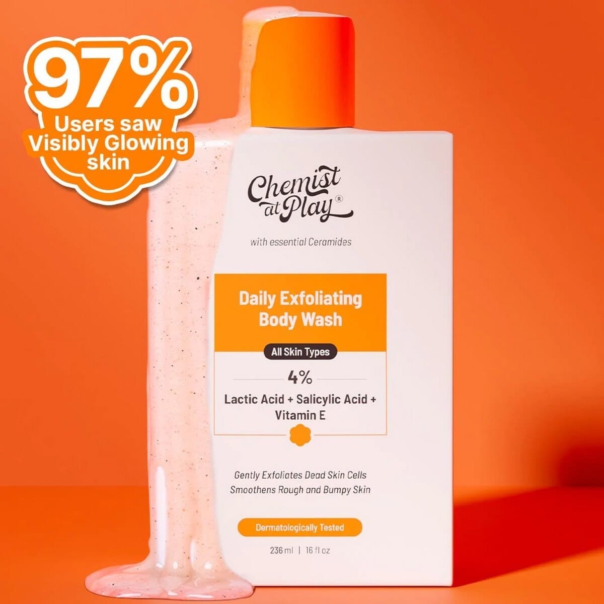 Chemist. At Play Exfoliating Body Wash 236ml | Removes Tan, Fights Body Acne, Strawberry Skin | 4% (Salicylic Acid, Vitamin E & Lactic Acid) | Gentle Exfoliating Shower Gel For Women & Men - image 1