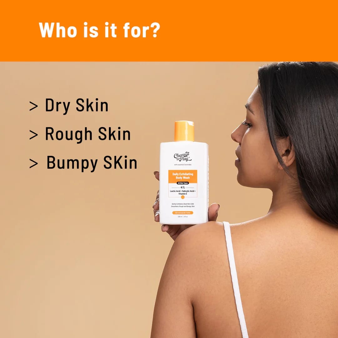 Chemist. At Play Exfoliating Body Wash 236ml | Removes Tan, Fights Body Acne, Strawberry Skin | 4% (Salicylic Acid, Vitamin E & Lactic Acid) | Gentle Exfoliating Shower Gel For Women & Men - image 4