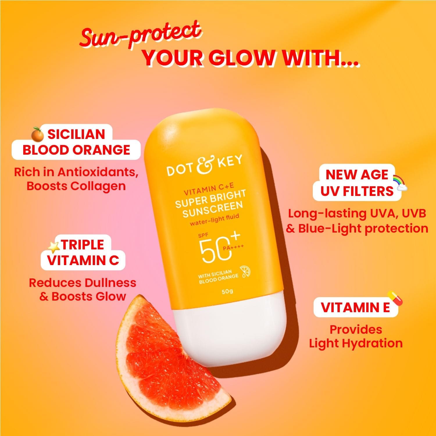 Dot & Key Vitamin C + E Super Bright Sunscreen Spf 50 In-Vivo Tested | Water-Light,UVA/UVB & Blue Light Protection|For Even Toned & Glowing Skin|With Liquid Spf 50+++| No White Cast | For All Skin Types| - image 4