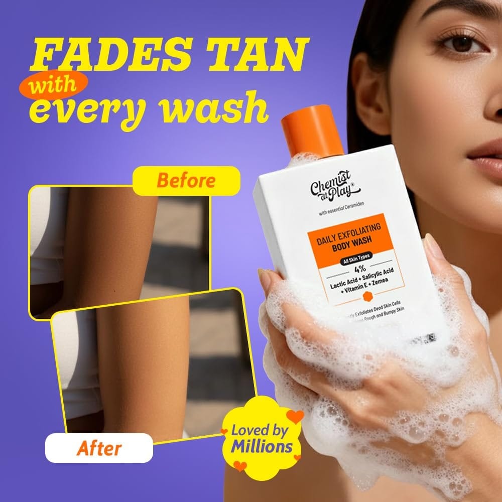 Chemist. At Play Exfoliating Body Wash 236ml | Removes Tan, Fights Body Acne, Strawberry Skin | 4% (Salicylic Acid, Vitamin E & Lactic Acid) | Gentle Exfoliating Shower Gel For Women & Men - image 2