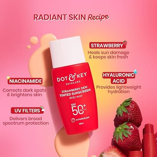 Dot & Key Strawberry Dew Radiant Tinted Sunscreen SPF 50+ PA++++ – 01. Porcelain - Broad Spectrum UV Protection | 50ml - image 2