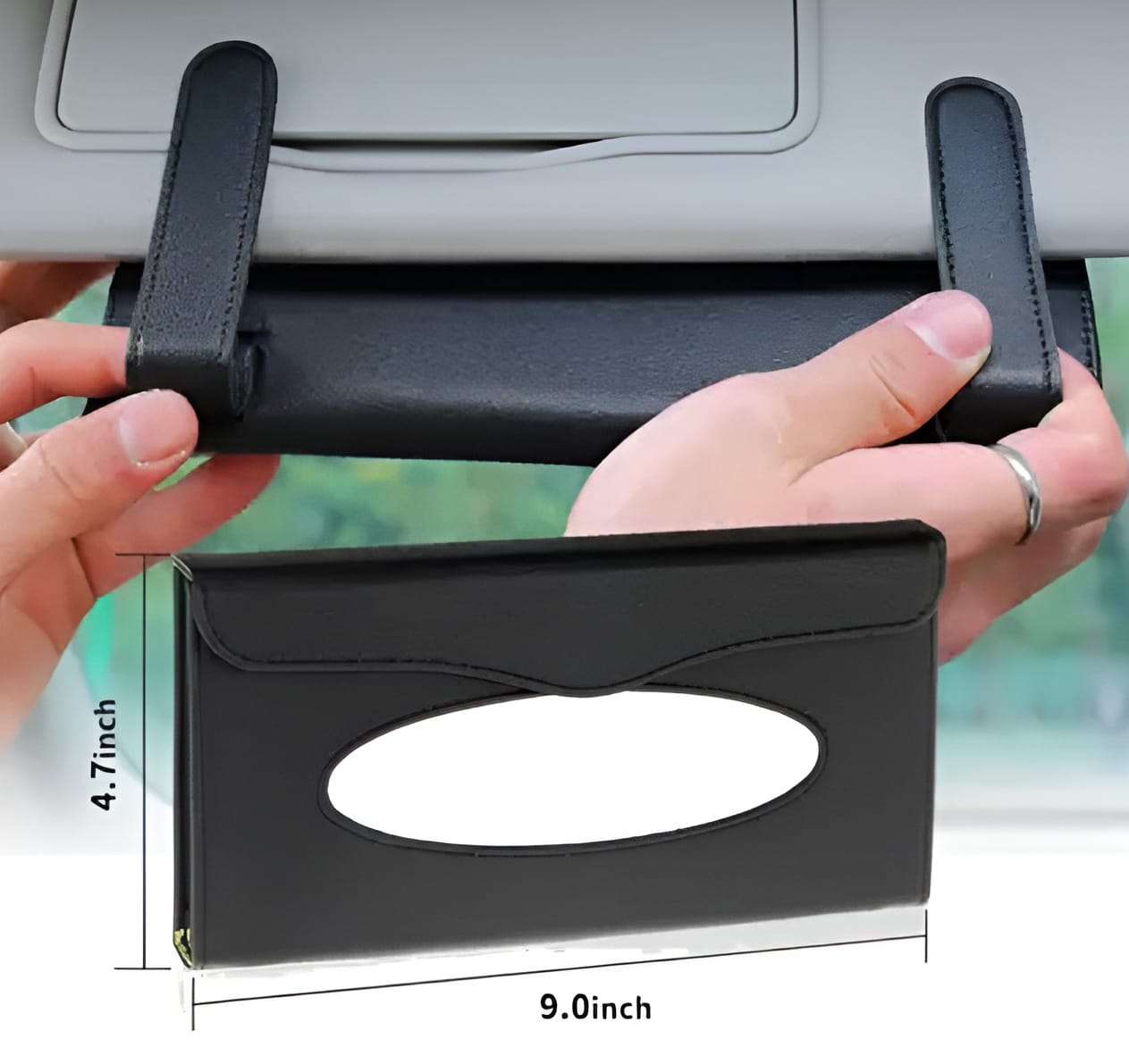 Car Sun Visor Tissue Holder PU Leather Tissue Organizer (Black) - image 2