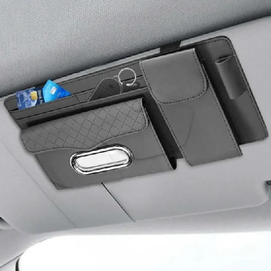 Car Sun Visor Tissue Holder Bag Origanizer With Card Holder And Sunglass Holder - image 4