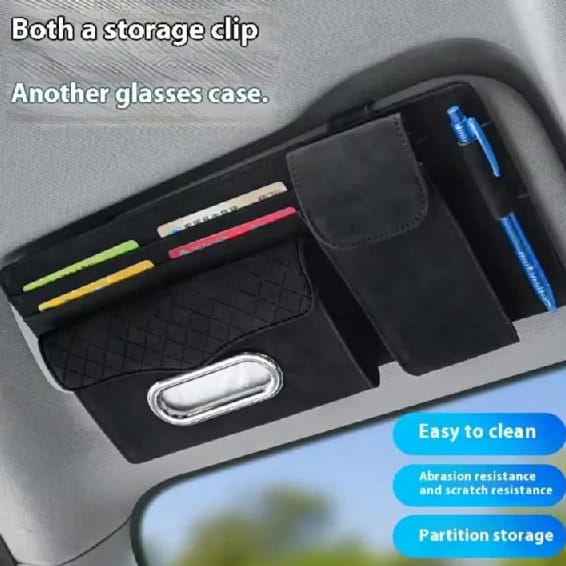 Car Sun Visor Tissue Holder Bag Origanizer With Card Holder And Sunglass Holder - image 3