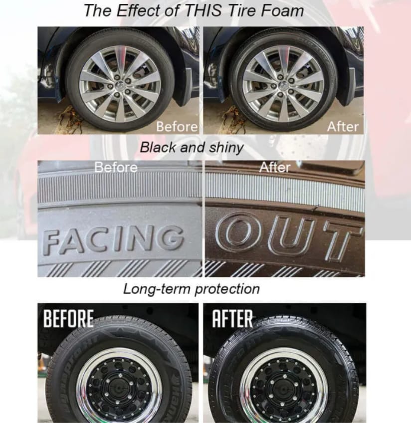 Car Tire Foam Polish Spray 668ML – No-Wipe Tire Cleaner & Shine | Long-Lasting Gloss Protection - Biaobang - image 4