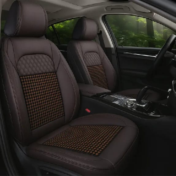 Luxury Dark Brown Color Car Seat Cushion With Beads (2pcs , Universal For All Car) – Breathable & Stylish Luxury Upgrade