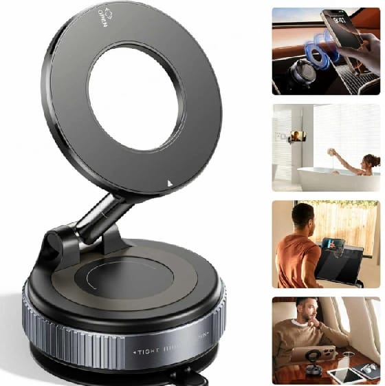 Ultra-Strong Magnetic Vacuum Suction Car Phone Holder – Compatible For Car, Gym & Mirror - image 1