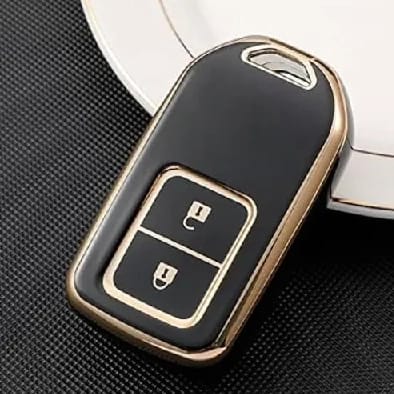 TPU Car Key Cover Compatible With Honda City / Civic / Jazz / Brio / Amaze / BRV / WRV / CRV (2 Button, Push Button Smart Key) - Black Golden - image 2
