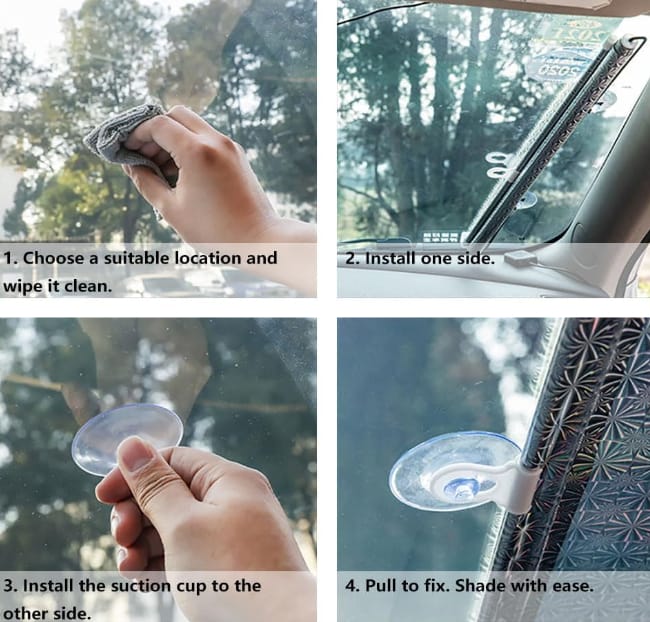 Car Window Sun Shade, Retractable Car Roller Shades, Sun Shades For Car Windows With Suction Cups (50x125cm) - image 3