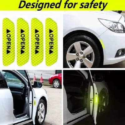 Door Open Reflector Sticker Universal Car Door Safety Warning Anti-Collision Reflector (4 Pcs) - image 1