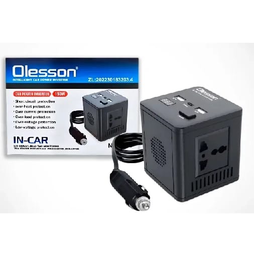 Olesson Car Power Inverter 150W Socket 2Type-C+2USB Car Charger W/LED Display Converter Adapter - image 1