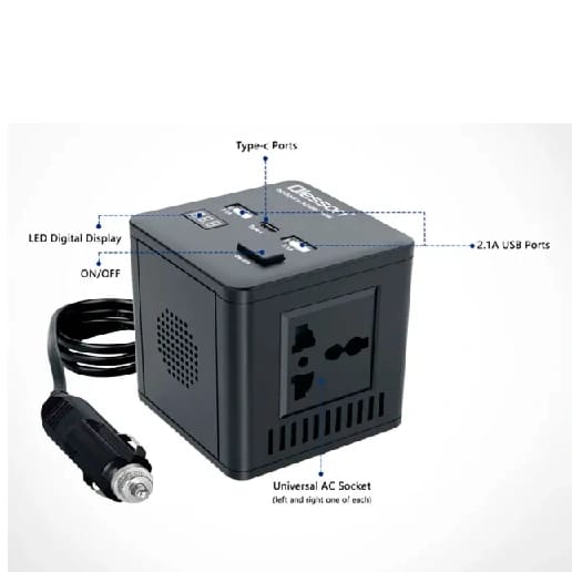 Olesson Car Power Inverter 150W Socket 2Type-C+2USB Car Charger W/LED Display Converter Adapter - image 2