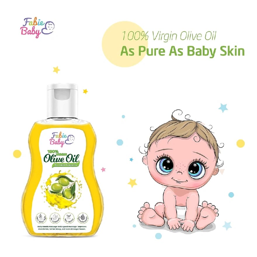Fabie Baby Imported Olive Oil For Baby Massage, Premium 100% For Stronge Bones With Omega 3, Vitamin E, D And K, Extra Virgin Oil, Suitable For All Skin Types (200ml) - image 4