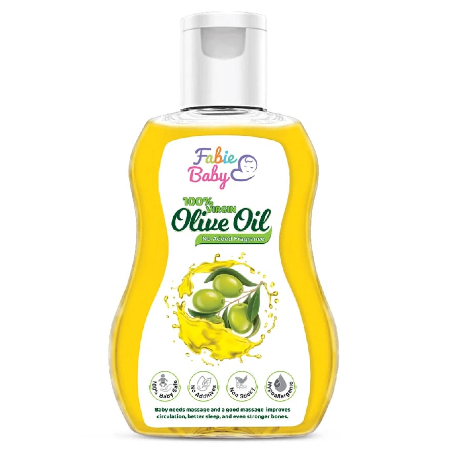 Fabie Baby Imported Olive Oil For Baby Massage, Premium 100% For Stronge Bones With Omega 3, Vitamin E, D And K, Extra Virgin Oil, Suitable For All Skin Types (200ml) - image 1