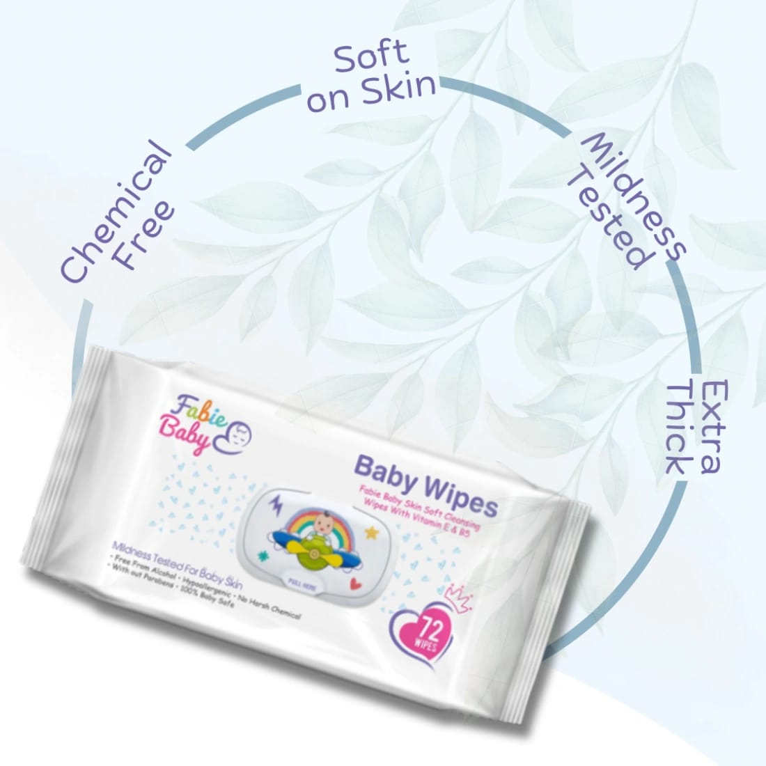 Fabie Baby Wipes For New Born Baby With Vitamin E & B5-72 Wipes (Pack Of 1) | 100% Paraben Free | No Harsh Chemicals | Safe For Delicate Skin, Hypoallergenic - image 3