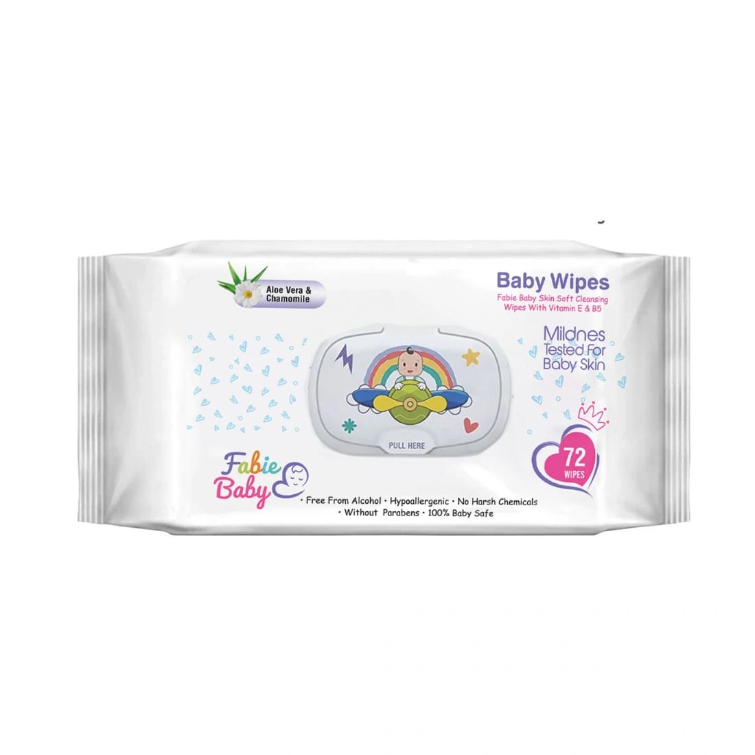 Fabie Baby Wipes For New Born Baby With Vitamin E & B5-72 Wipes (Pack Of 1) | 100% Paraben Free | No Harsh Chemicals | Safe For Delicate Skin, Hypoallergenic - image 1