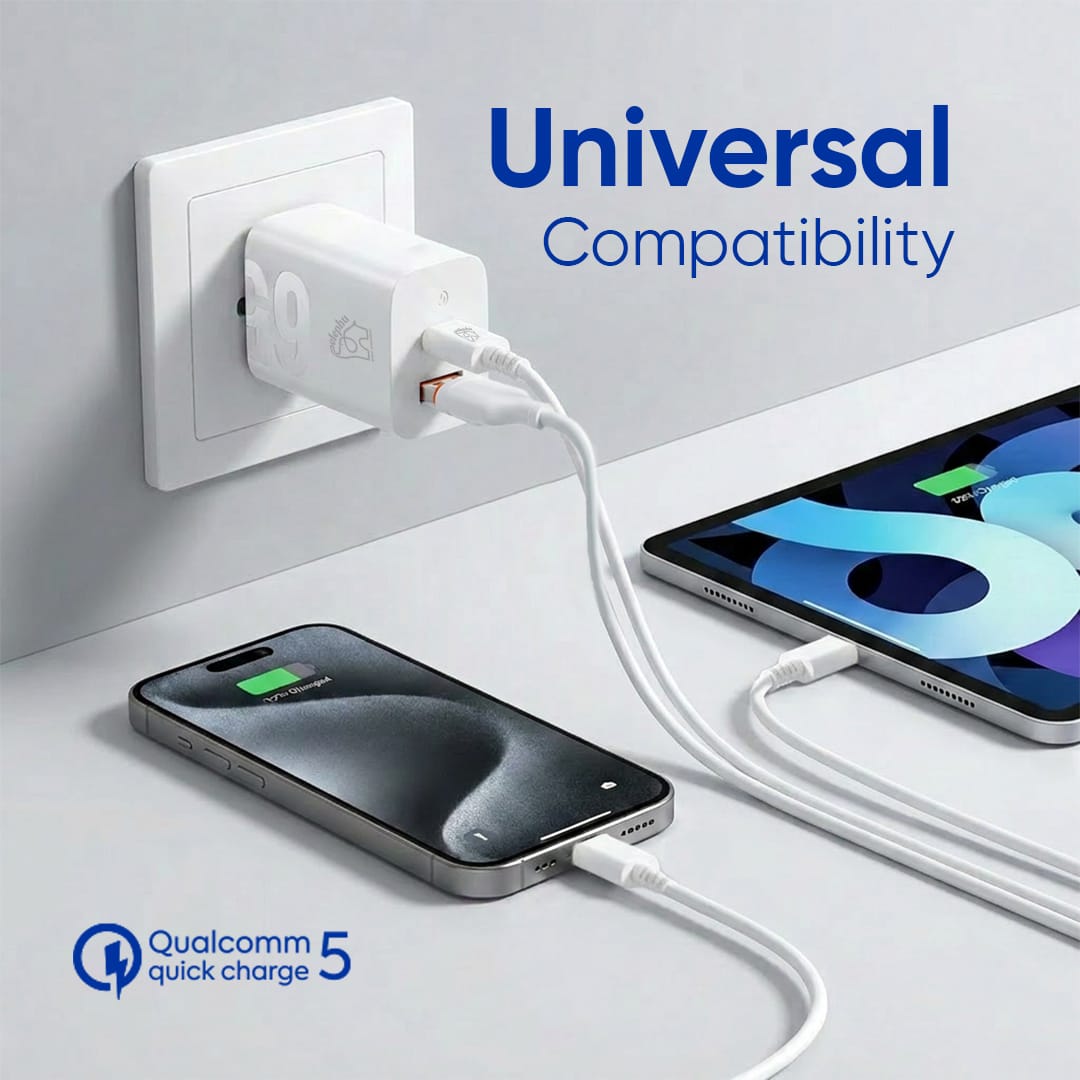 Elephu Ep 65U | Super Fast Charger Dual Port | 65 Watt Super Charger | Type C USB Type C To C Cable Included Rapid Charging Adapter Multi Device Support |1 Year Repalcement Warranty - image 2