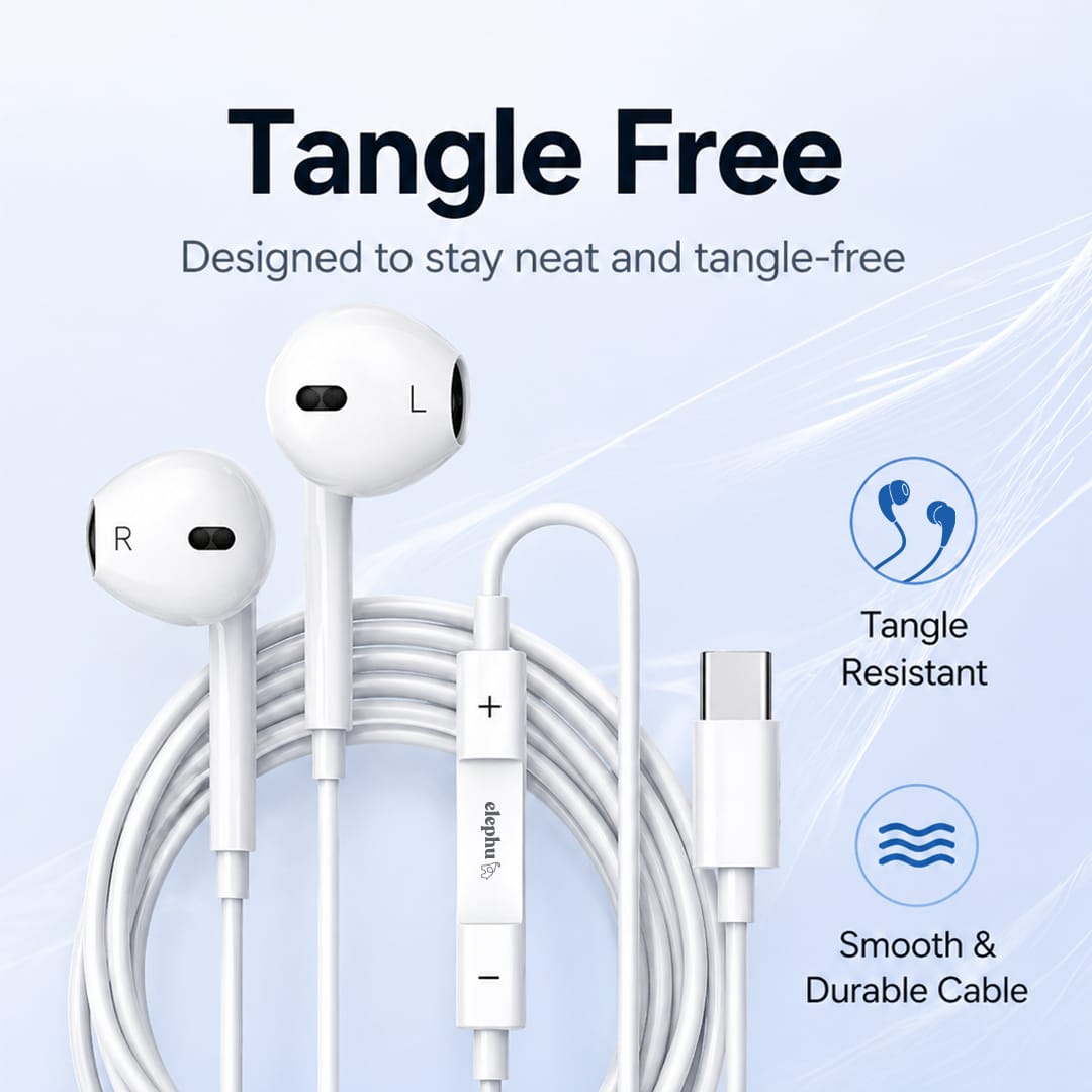 Elephu TuneZ 1010 Earphones | Type C | 3 Button Controller With MIC | Hi-Res Audio| Deep Bass| Stereo Sound | 10 MM Driver | 3 Months Warranty - image 4