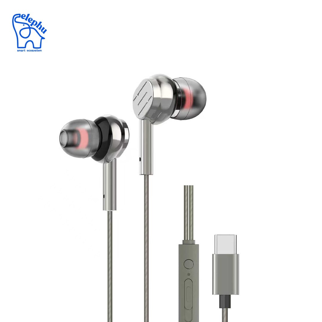 Elephu BassX 2020 Earphones | Type C | Boosted Bass| Volume Slider With Button And Silicon MIC | Hi-Res Audio| Universal Compatible| Silicon Tip | 5U+ Copper Driver | 3 Months Replacement | Stereo Audio | Supports Gaming | - image 1