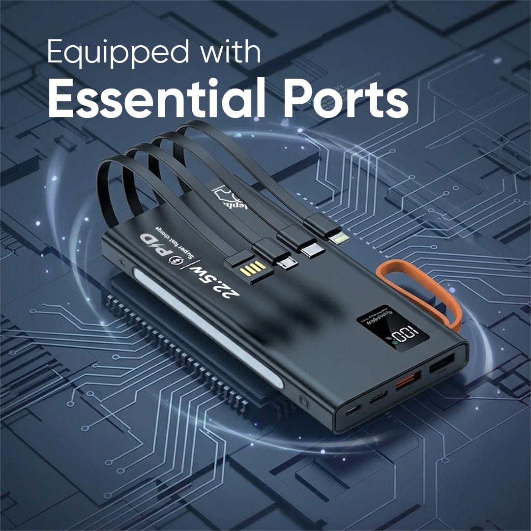 Elephu Powerbank G2X | 10000 MAH | 22.5 Waat | Rapid Charge | Built-In Cables | Led Light | Digital Battery Display |Slim Design| Carry Strap| 1 Year Warranty | - image 3