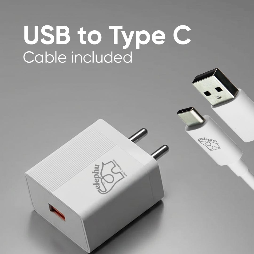 Elephu Ep-25A Charging Adapter | 25 Watt Fast Charging | USB To Type C Data Cable Included | Universal Compatibility | Maximum Protocol Support | VOOC | | WARP | DASH | 1 Year Warranty | - image 2