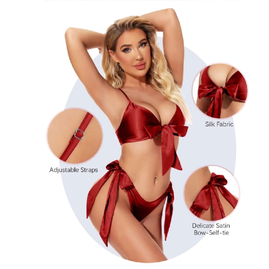 Elegant Satin Bow Tie Bikini Set For Women - Comfortable & Stylish Swimwear - image 3