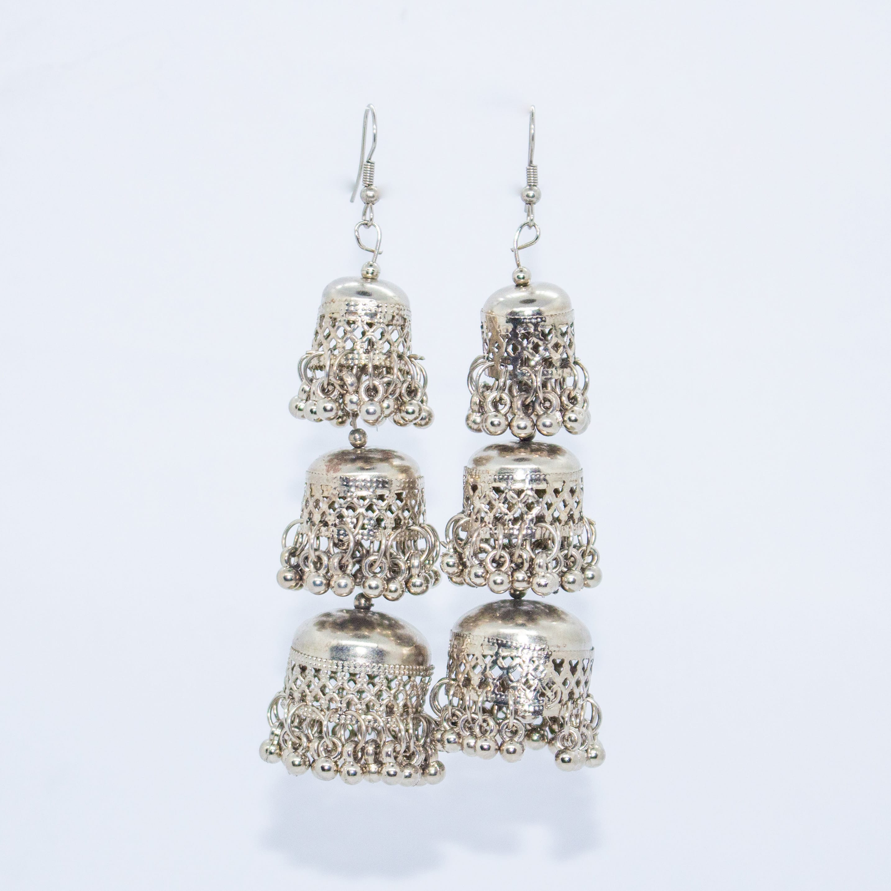 Women'S Oxidised Silver 3-Step Jhumki Earring Set - image 5