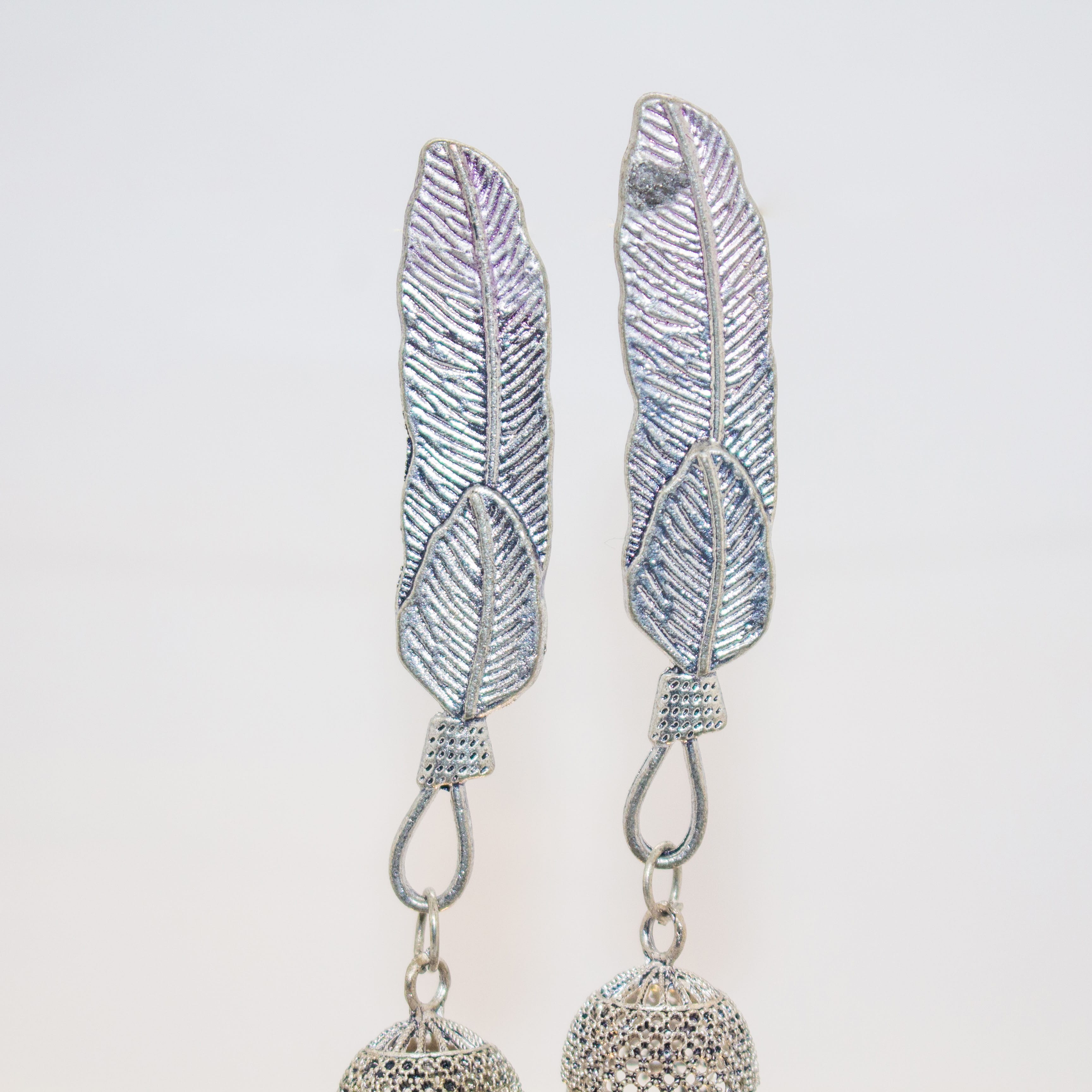 Traditional Peacock Feather & Krishna Flute Oxidised Silver Jhumka Earrings For Women & Girls - image 1