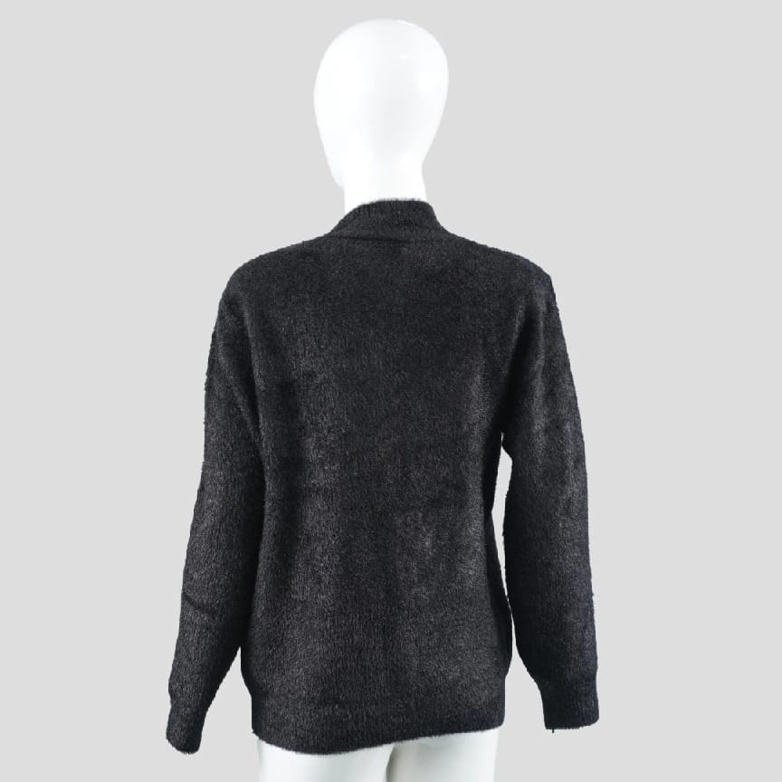 Women Vintage Black Knit Pullover Sweater With Silver Embroidered Leaf Design - image 4