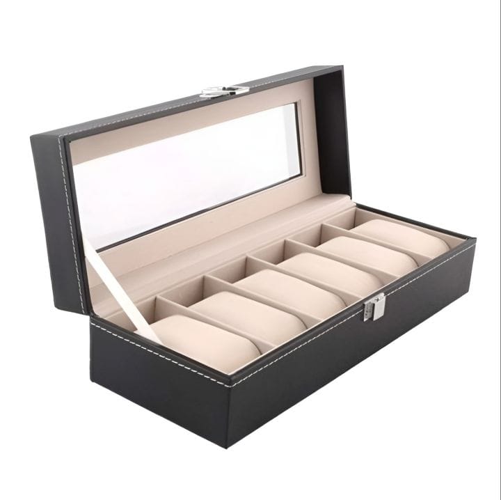 6 Slots Leather Watch Box Waterproof | Watches Display & Organiser Gift Set - image 2