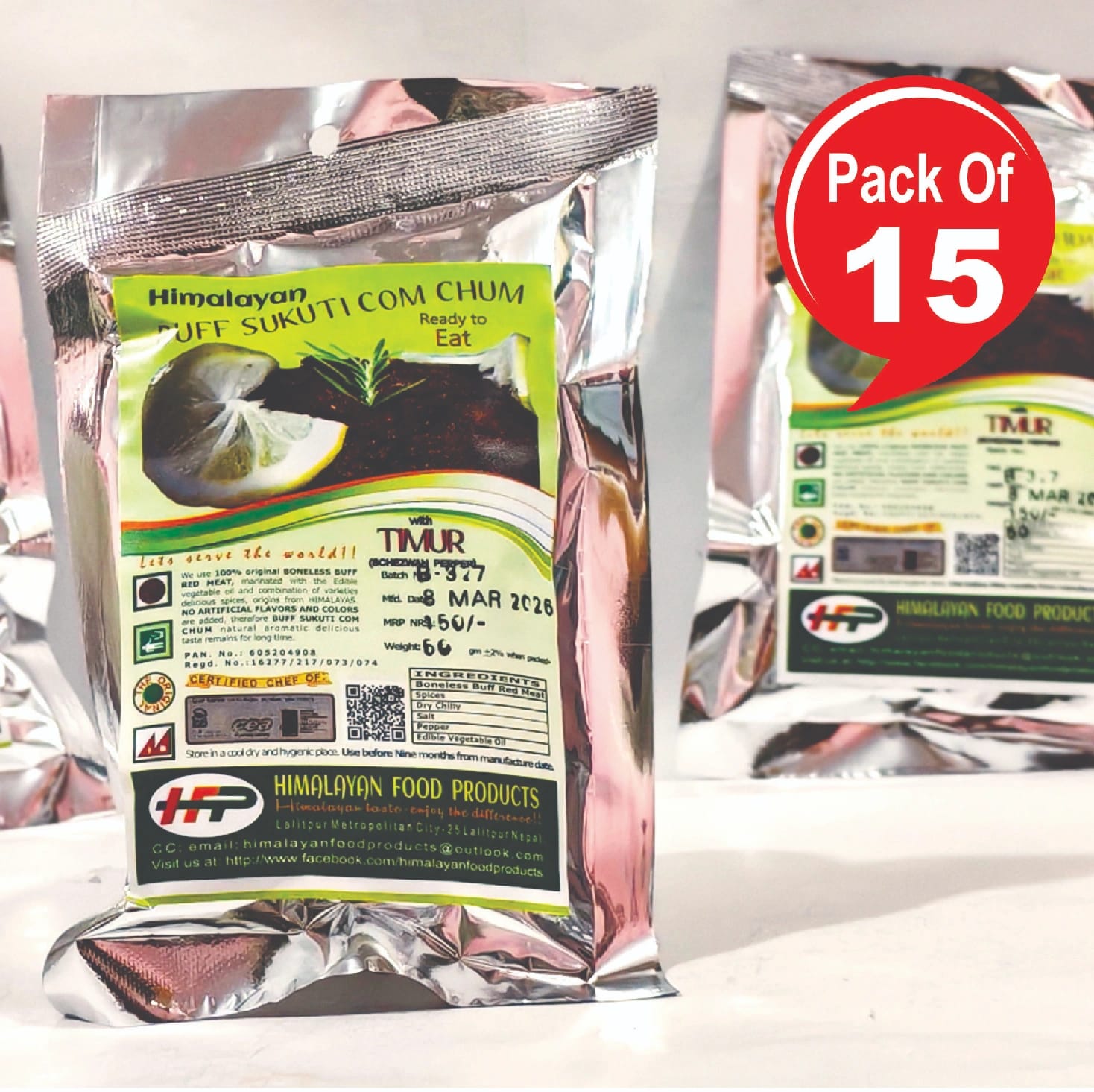 Himalayan Food Products Buff Sukuti Timur Achar 50gm Spicy Tasty Juicy Dark Brown Pickle Pack Of 15 Com Chum - image 1