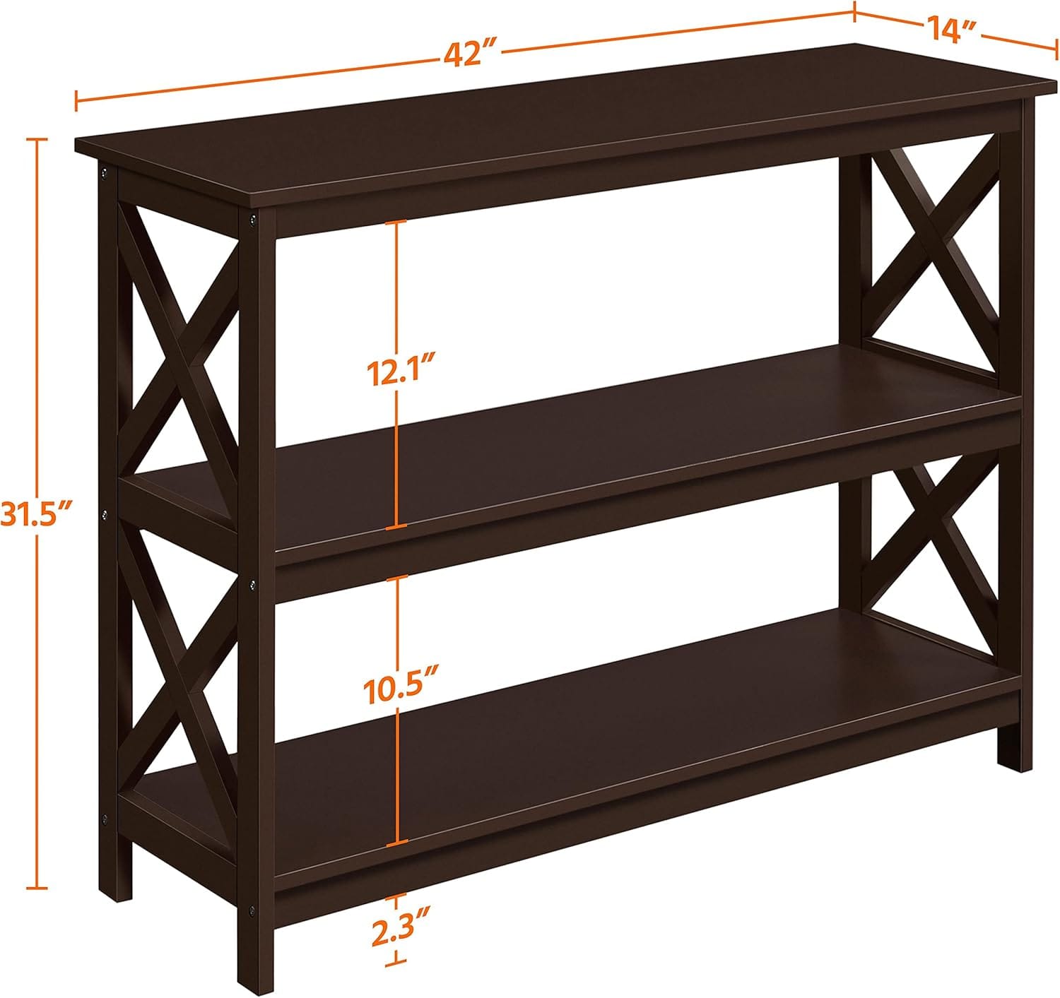 Console Cross Table 3 Tier Hallway Table with Storage, Wide Length Table for Small Space, Espresso Bookshelf, Living Room Home And Office Furniture in Black - image 2