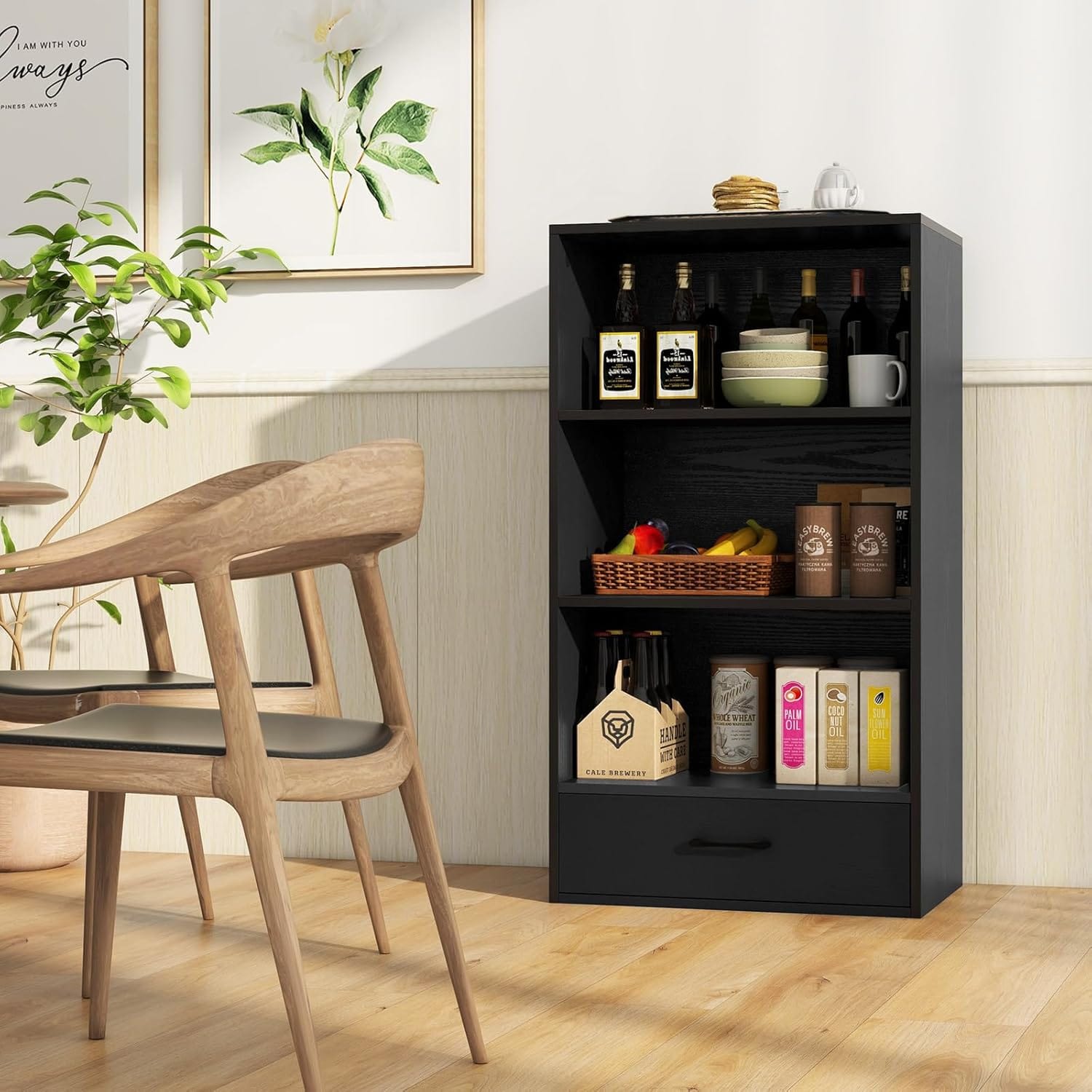 Devis Wooden Rack 3 Shelf Bookcase with Drawer, Multipurpose Storage Cube Bookcase Shelf and Drawer large Storage for Bedroom, Living Room, Home Office in Matt Black - image 4
