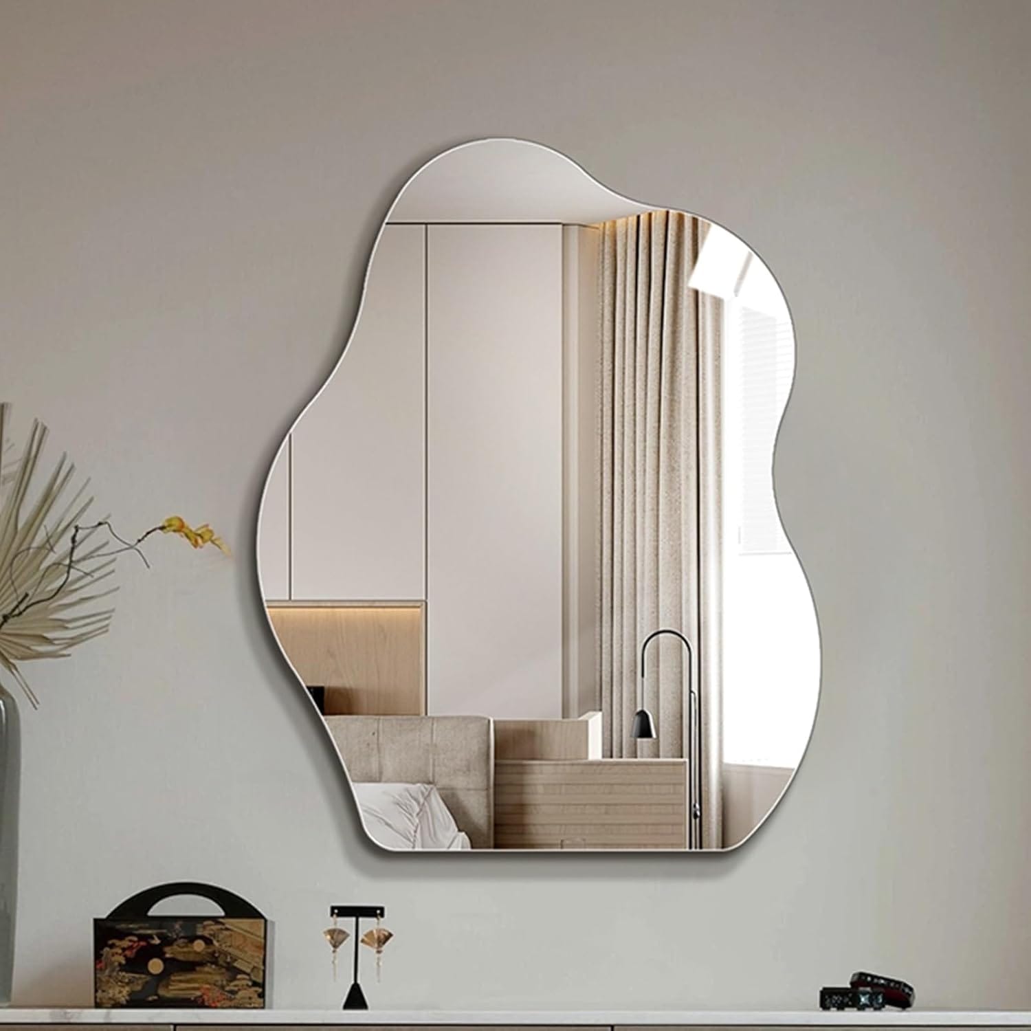 Curvy Toilet Wall Mounted Mirror, Bathroom Makeup Real Mirror (NOT A STICKER), High-Definition Explosion-Proof, Durable, Dressing Table Net Red Wall-Mounted Bathroom Mirror Size : 40 * 60cm - image 1