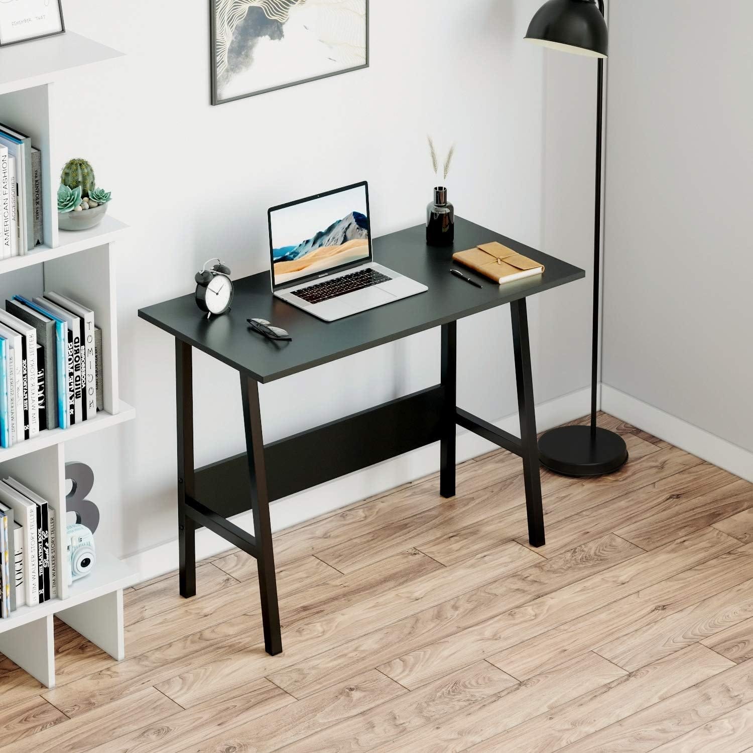 BELVIN Table Desk for Office and Home, Small and Simple PC Laptop Workstation, Trapezoidal Shape Computer Table for Bedroom (Black) - image 4