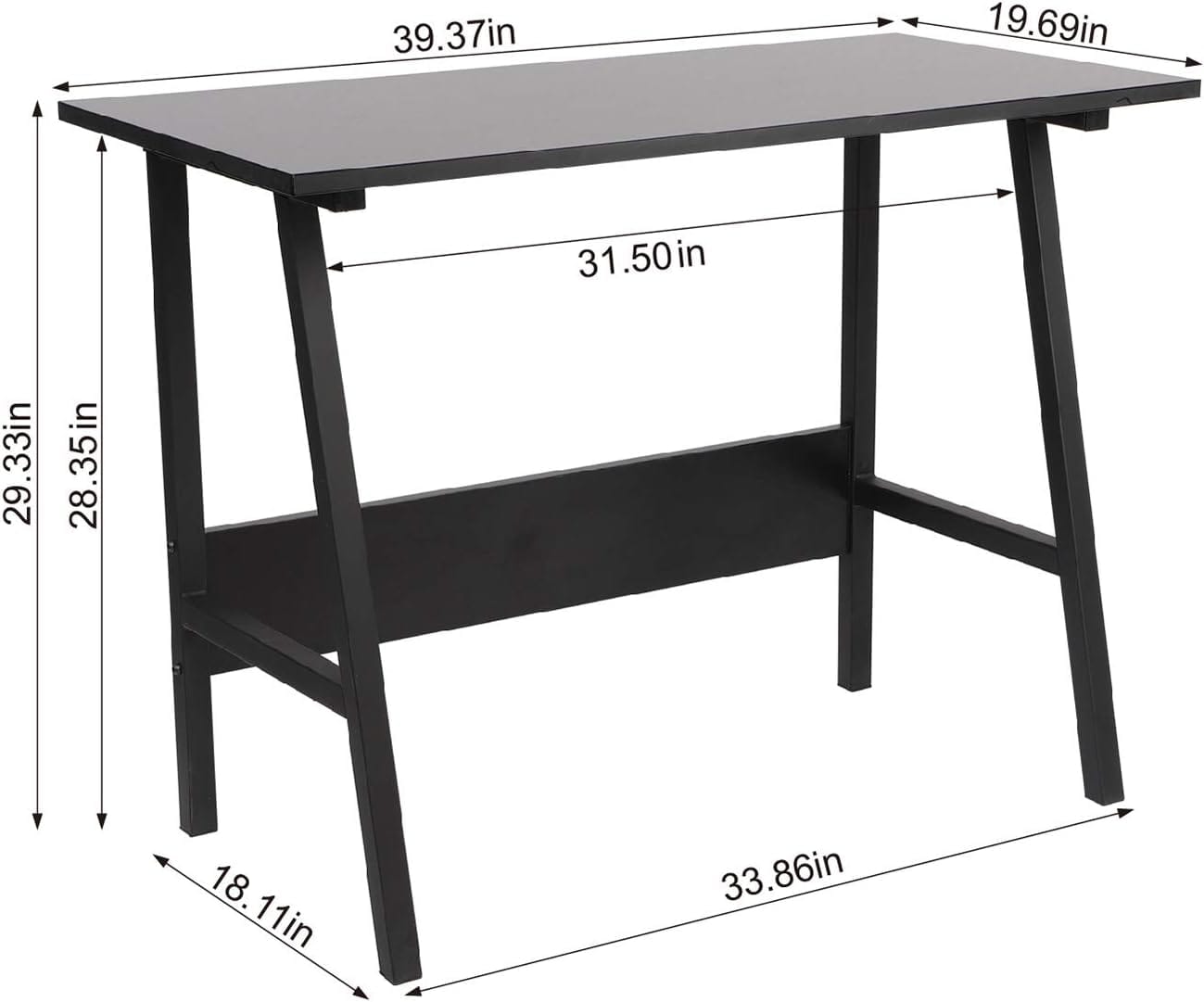 BELVIN Table Desk for Office and Home, Small and Simple PC Laptop Workstation, Trapezoidal Shape Computer Table for Bedroom (Black) - image 5