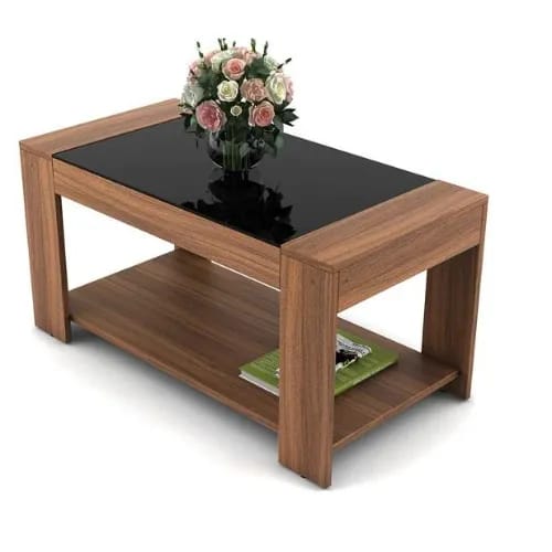 Center Table Office Tea Table With Black Glass Simple and Elegant Strong Wooden Table in Walnut Color - image 1