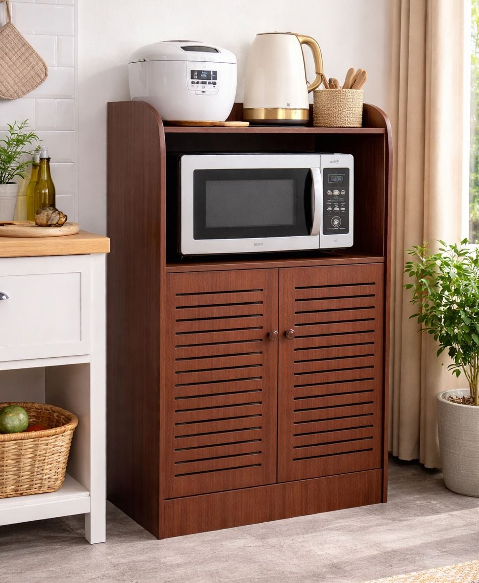 Oven Rack Double Decker Cabinet Fancy Furniture Daraz for Kitchen and Living for Home and Office in Brown - image 1
