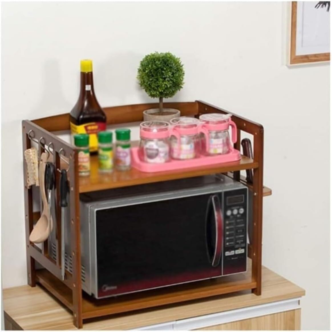 Microwave Oven Rack Microwave Stand Bamboo Microwave Stand Kitchen Rack Oven Rack Spice Storage Rack For Home Dining Room Office Kitchen Microwave Shelf Microwave Rack ( Color : Brown , Size : 60cm ) - image 1