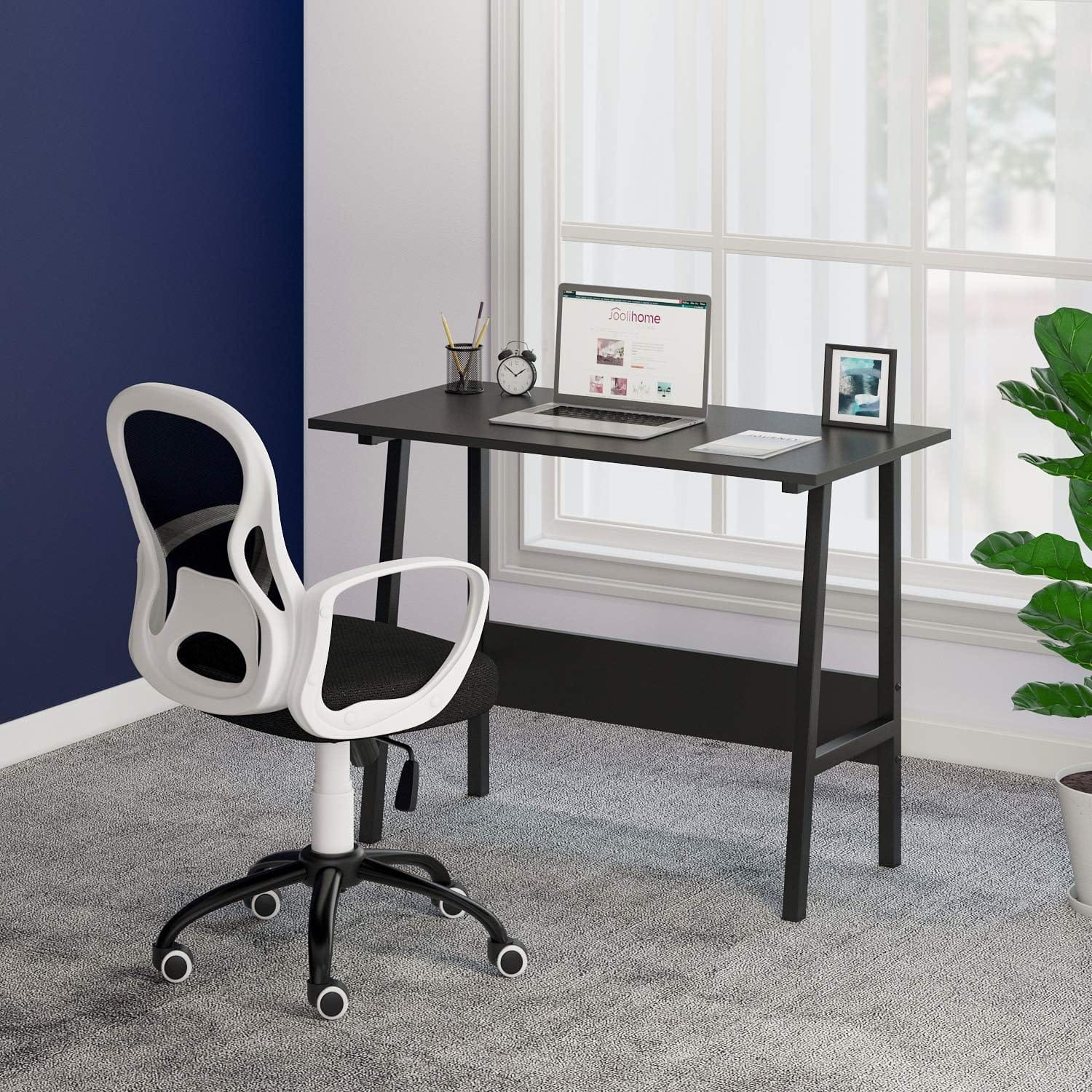 BELVIN Table Desk for Office and Home, Small and Simple PC Laptop Workstation, Trapezoidal Shape Computer Table for Bedroom (Black) - image 3