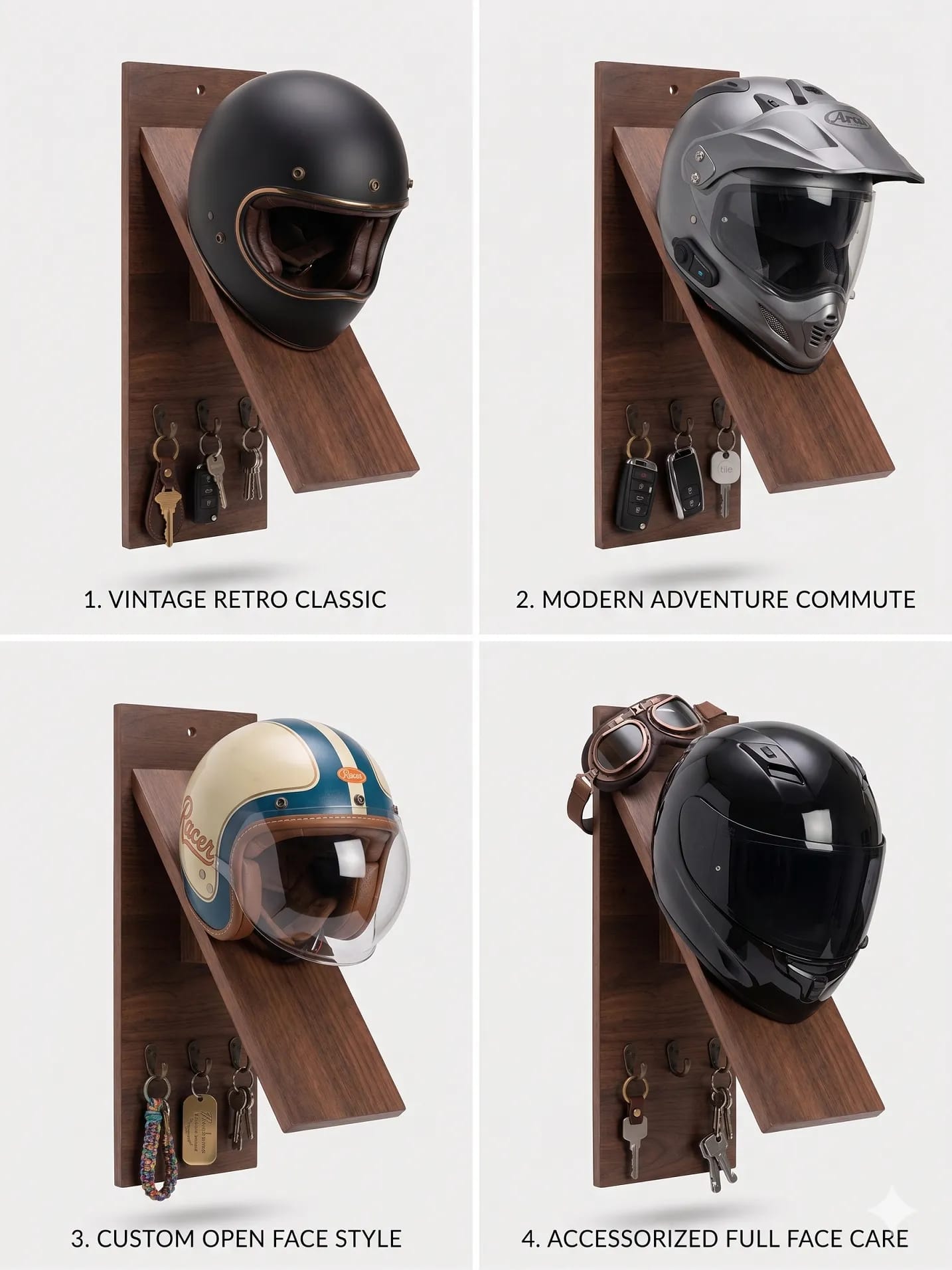 Wooden Helmet Holder for Home Wall Hanging Strong Helmet stand With Key hanger Best for Home and Small Office. - image 2