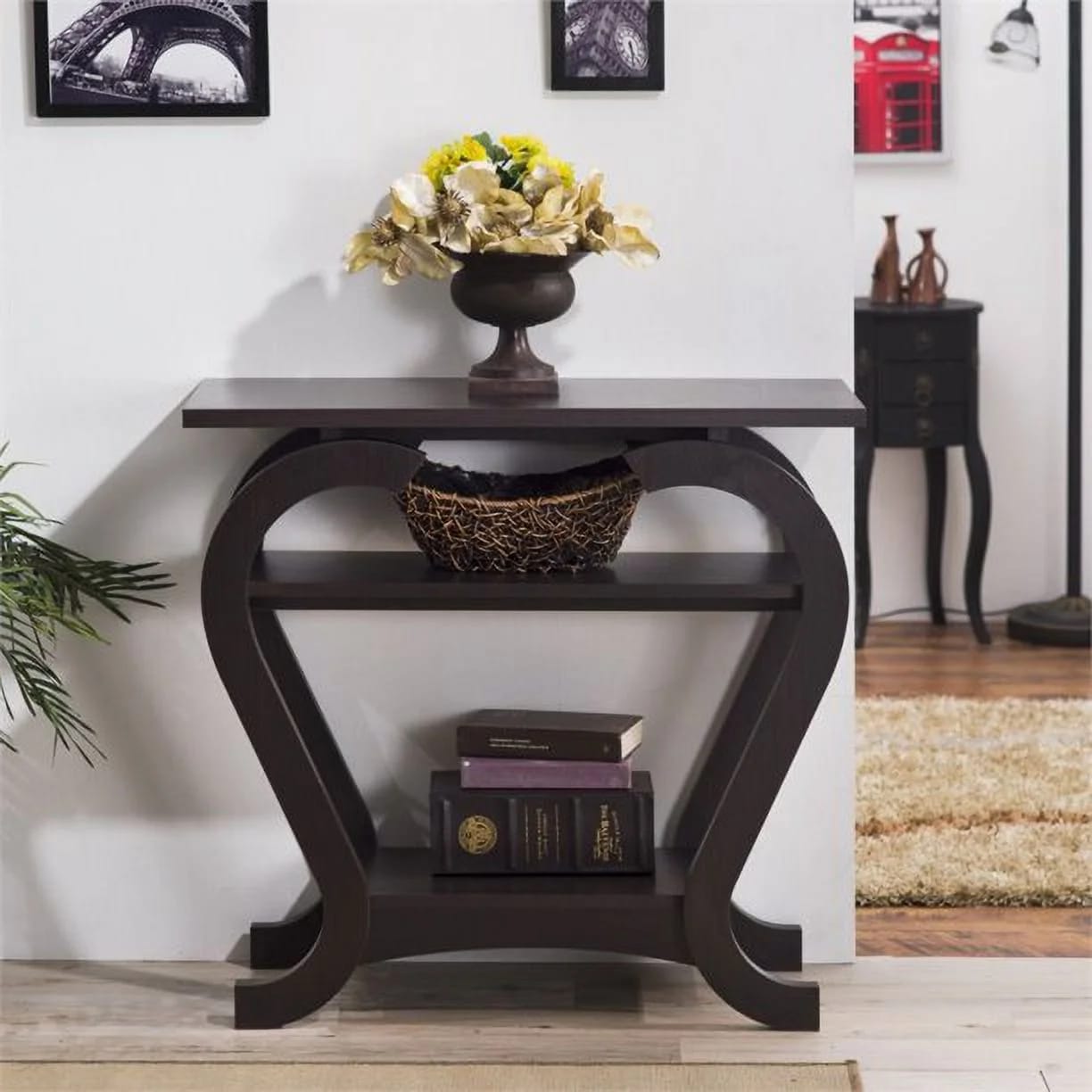 Spiro Curved Modern Console Table in Elegant Cabriole Legs Support Home And Office Furniture Decor Hallway Table in Black - image 1