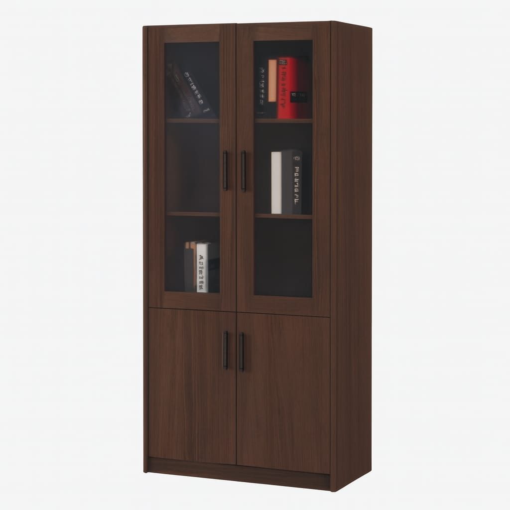 Office Filling Cabinet Daraz Big Size Four Door With Glassl Multiple Layer Shelf Fully Wooden Strong and Beautiful With Laminated Walnut Color - image 3