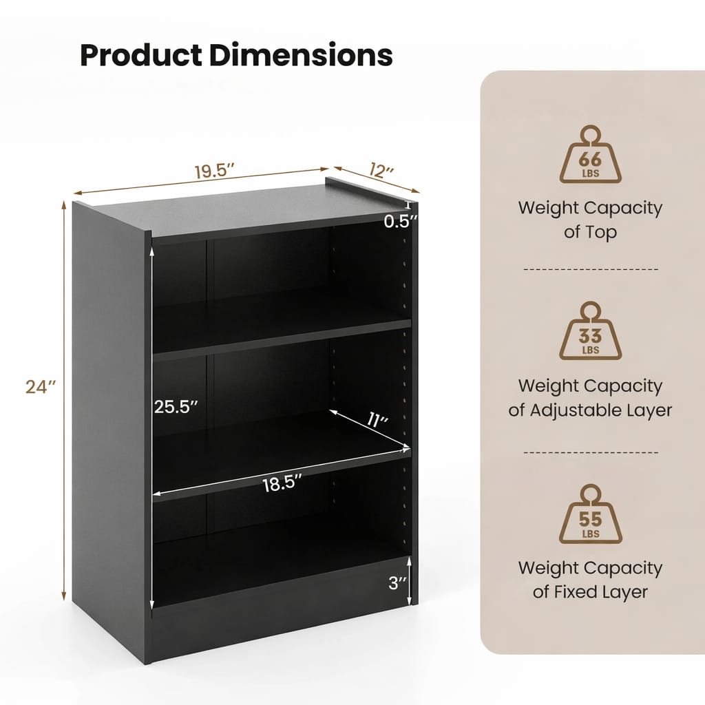 2 Tier and 3-Tier Simple Multipurpose Open Rack For Storage at Home and Office, Large Space with Multiple Compartment Book Shelf in Black - image 4