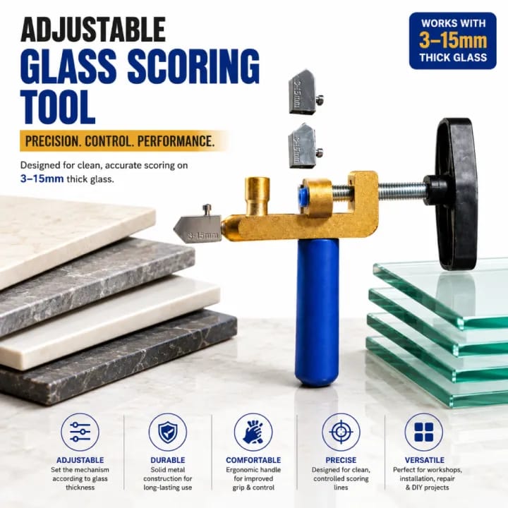Multi Functional Tiles and Glass Cutter, 3–15 mm Adjustable Range, Solid Metal Build, Precision Scoring, Comfortable Grip, Easy Adjustment - image 4