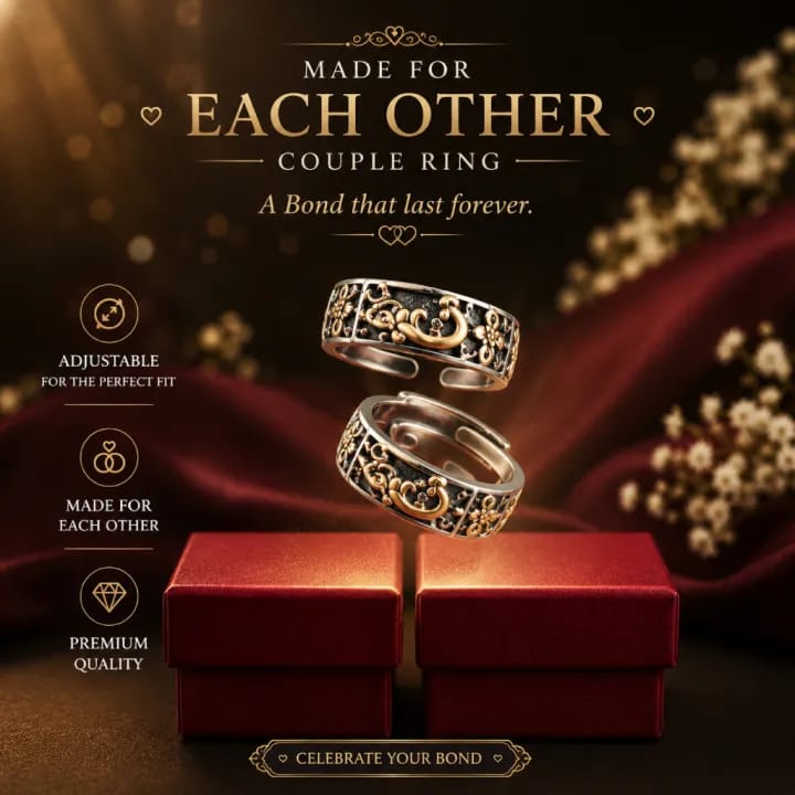Elegant Adjustable Couple Rings(2pair) designed to symbolize love, connection, and togetherness. Featuring an intricate silver-and-gold ornamental design - image 4