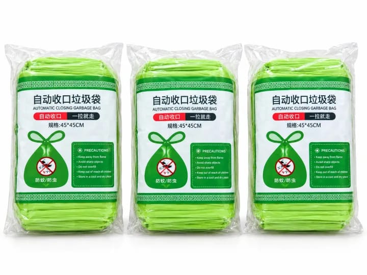 Automatic Closing Garbage Bags,Self-Tie Drawstring Trash Bags,Lime Green - 5 Roll - image 1